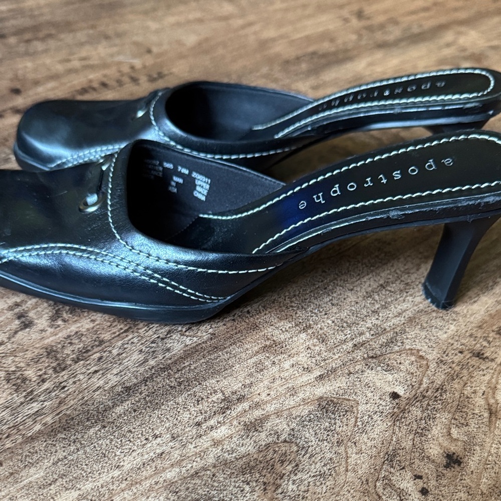 Apostrophe Black Leather Mules Womens - Picture 4 of 6